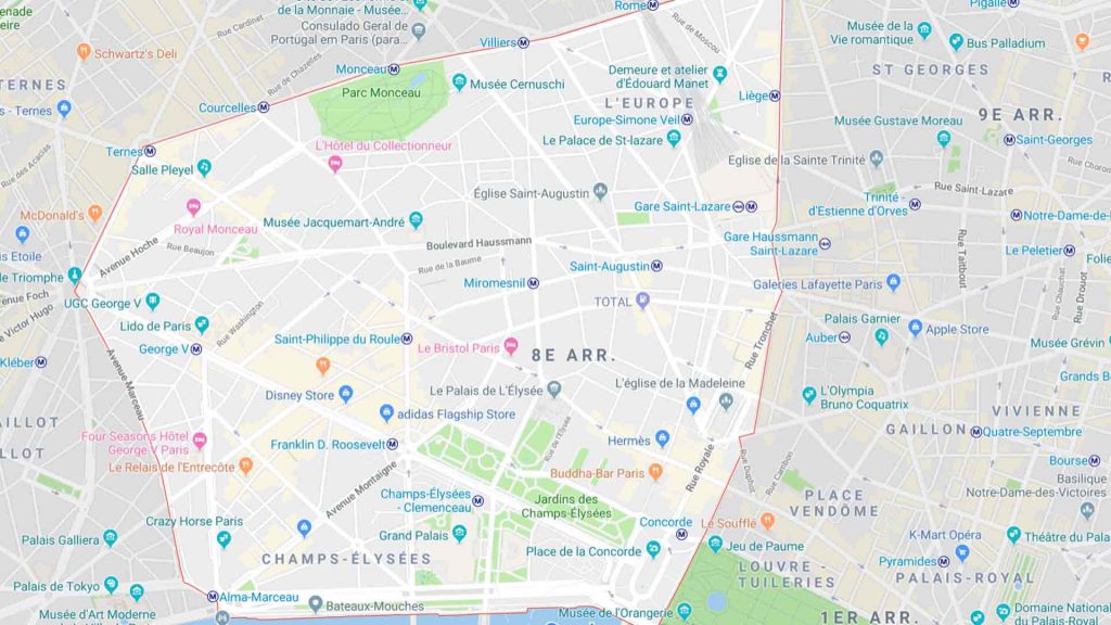 paris 8eme arrondissement carte PLAN PARIS 8e ARRONDISSEMENT   Plan metro Paris | plan de 