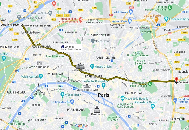 carte trajet ligne 3 du métro de Paris