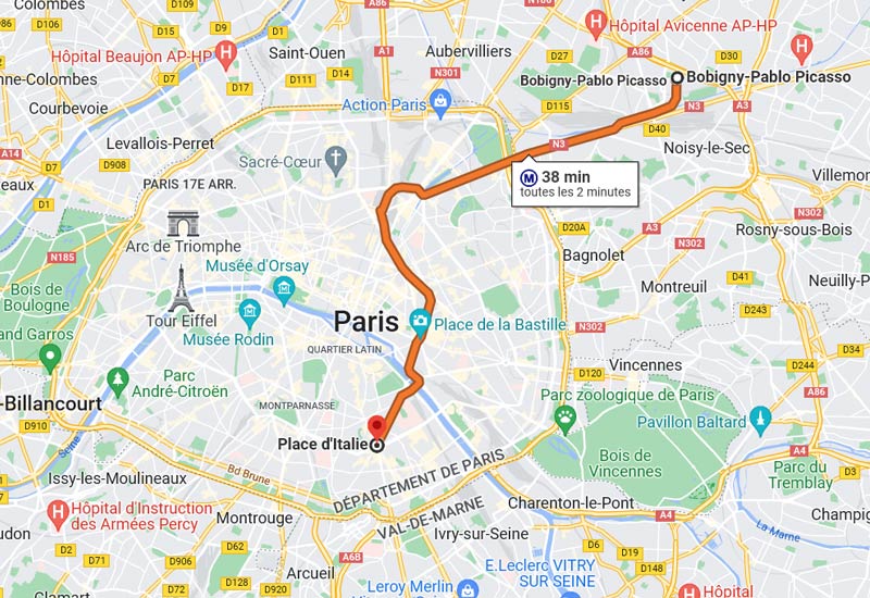 carte trajet ligne 5 du métro de Paris