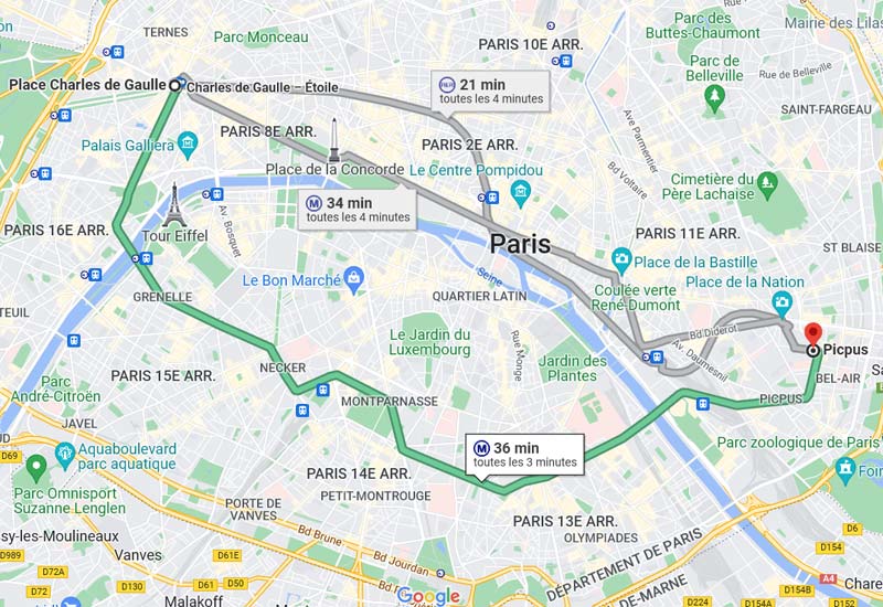 carte trajet ligne 6 du métro de Paris