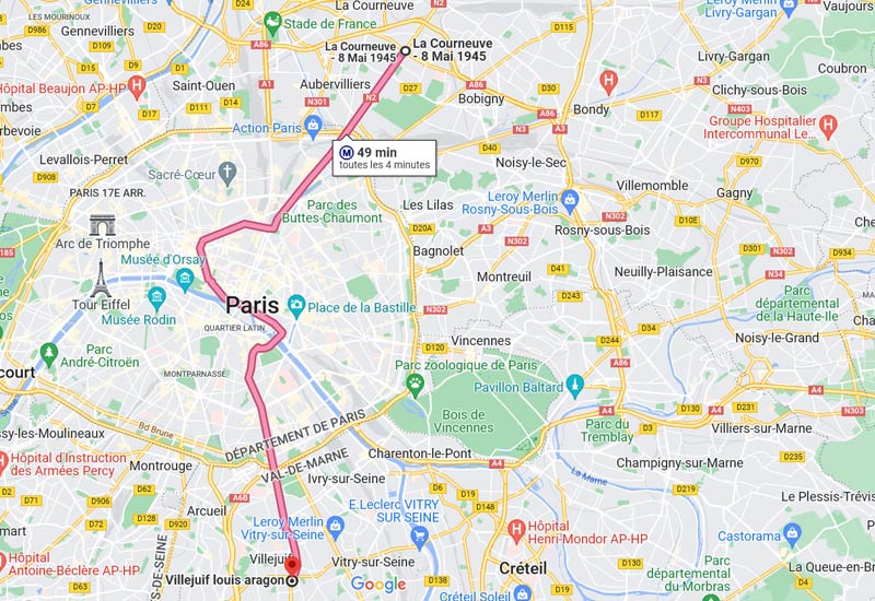 carte trajet ligne 7 du métro de Paris