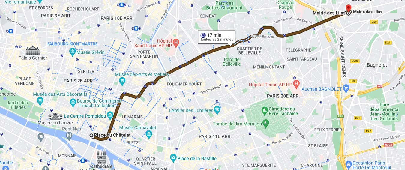 Carte ligne 11 metro Paris