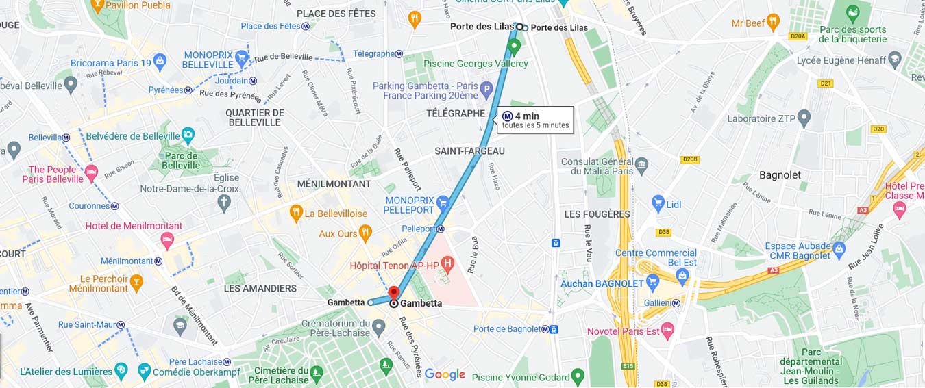 Carte ligne 3bis metro Paris