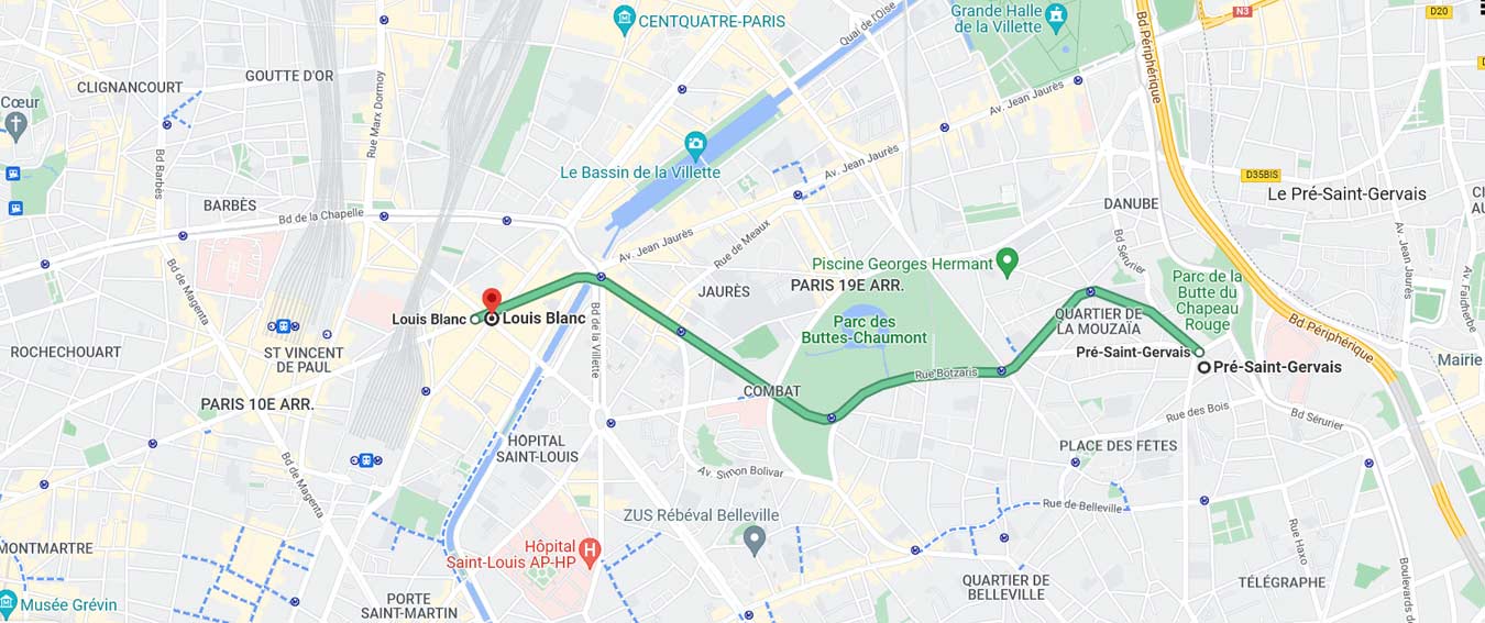 Carte ligne 7bis metro Paris