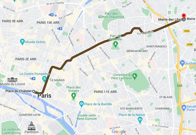 carte trajet ligne 11 du métro de Paris