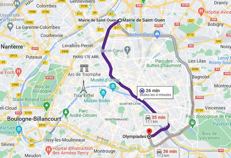 carte trajet ligne 14 du métro de Paris