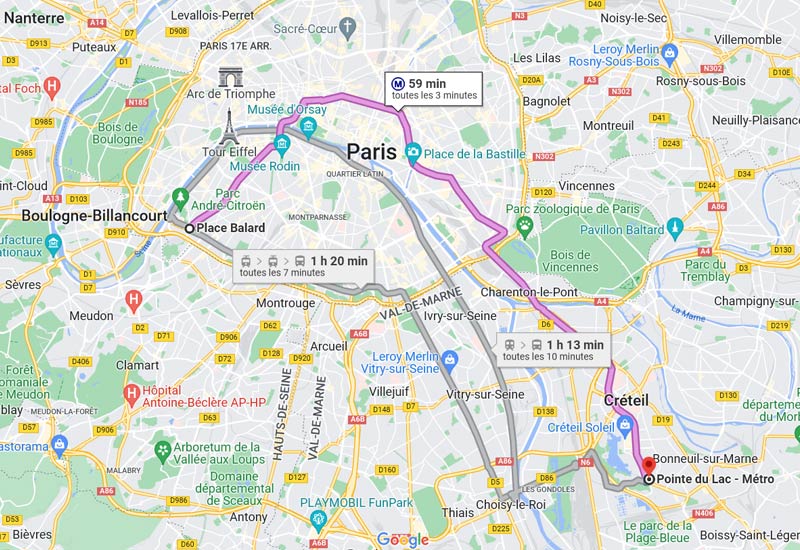 carte trajet ligne 8 du métro de Paris