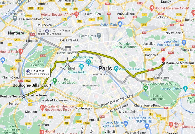 carte trajet ligne 9 du métro de Paris